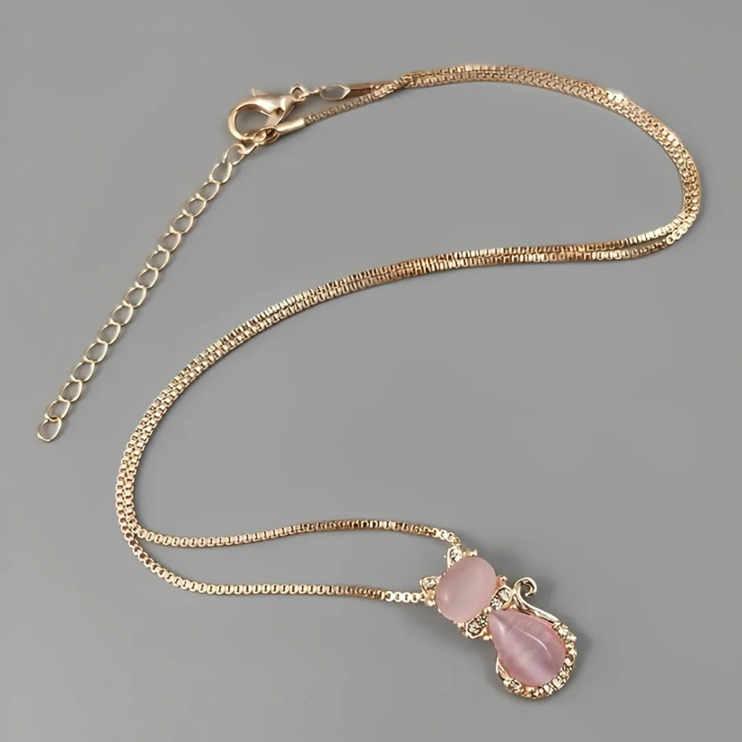 Collar Gato Cuarzo Rosa