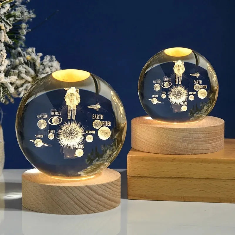 "Luminus Galaxy" Lampara Esfera 3D + Base en madera