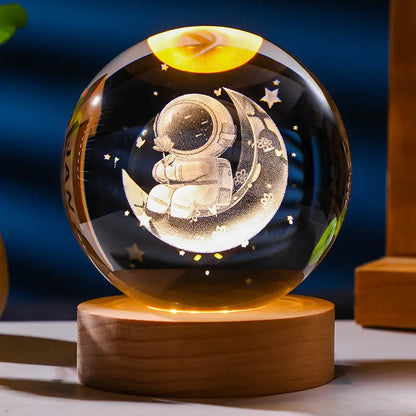 "Luminus Galaxy" Lampara Esfera 3D + Base en madera