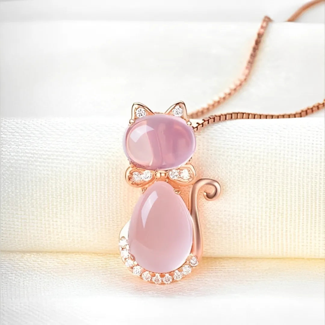 Collar Gato Cuarzo Rosa