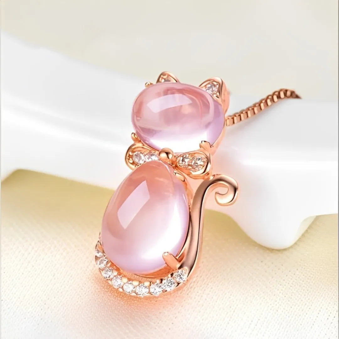 Collar Gato Cuarzo Rosa