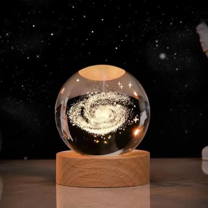 "Luminus Galaxy" Lampara Esfera 3D + Base en madera